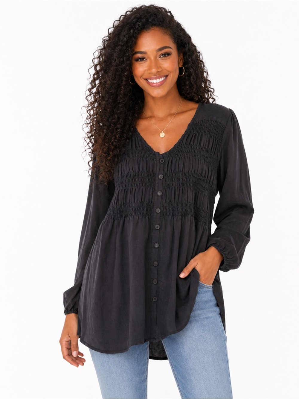 💛2 for $20-Torrid Smocked Button Front Oversized Babydoll Blouse Size 0